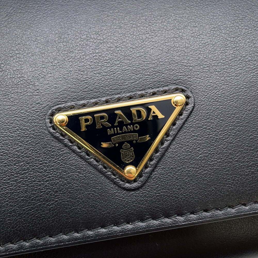 Prada Triangle Shoulder Wallet with Strap, Leather, 1MT027, Black - Picture 11 of 14